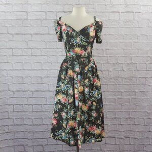 Vintage 80s Floral Cotton Garden Party Dress